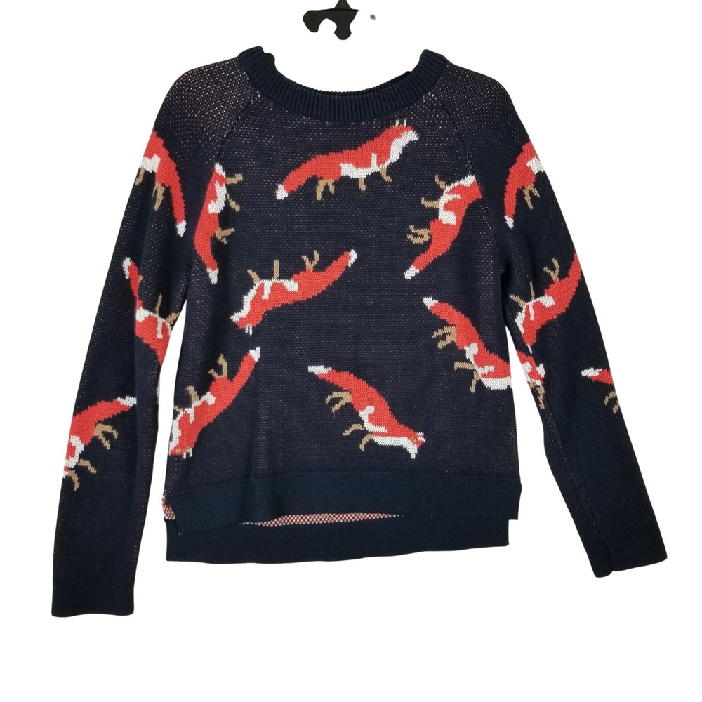 ModCloth Womens Navy Blue Fox‎ Intarsia Cotton Knit Sweater M4603036 Size S